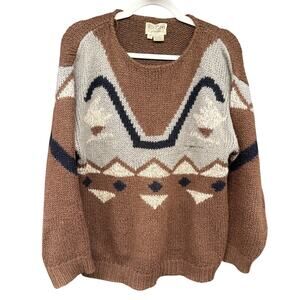 Vintage Adolfo Collectibles Medium Wool Brown Sweater Geometric